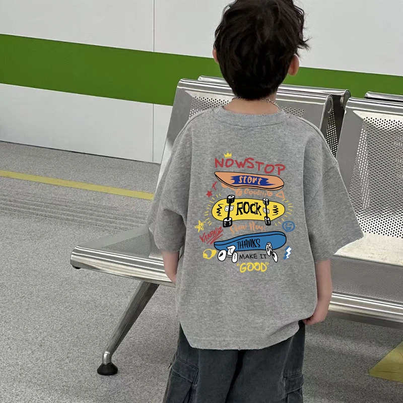 宽松型男孩卡通韩版短袖男童夏季印花T恤帅气儿童t宽松极简风韩系