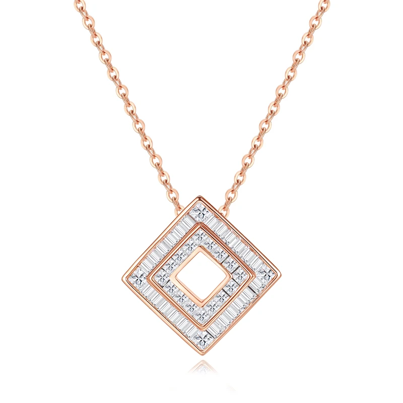 铜合金锆石项链 原创《爱的宫殿》大码大克重双檐钻方形奢华镶X017