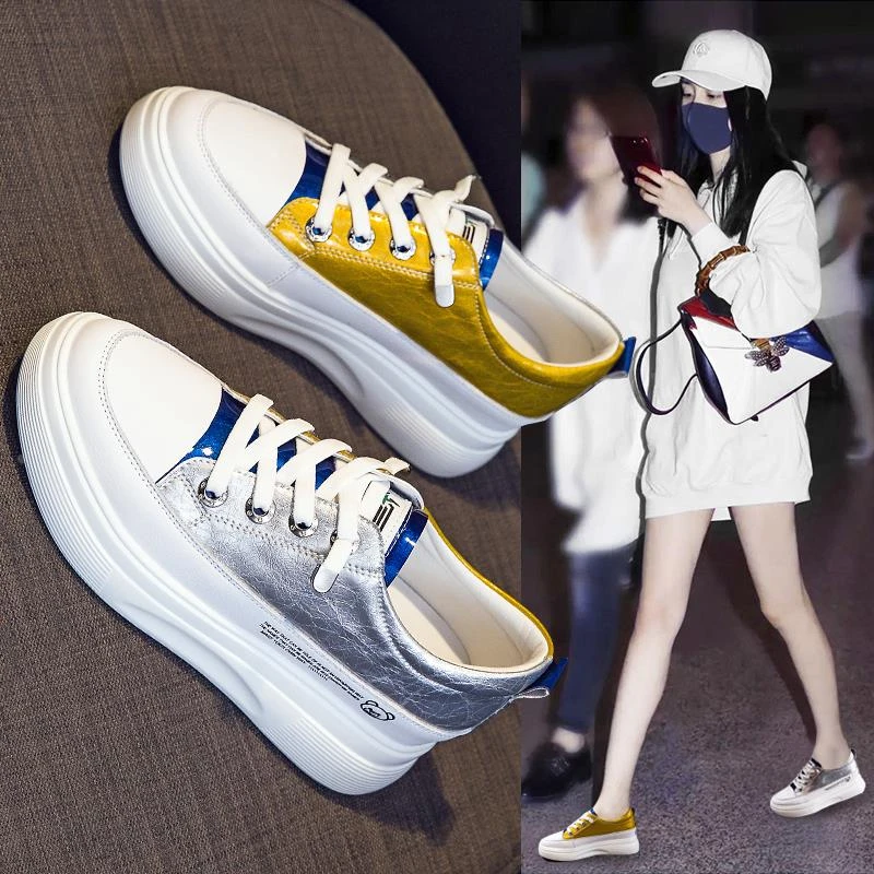 内增高小白鞋女2025春季新款厚底松糕鞋真皮百搭运动休闲女鞋单鞋