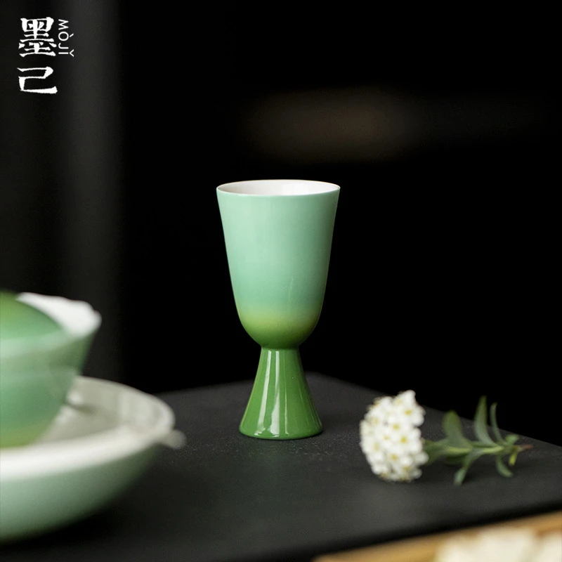 墨己醒春集仿宋高足闻香杯功夫茶具家用陶瓷玉泥高脚品茗杯茶杯