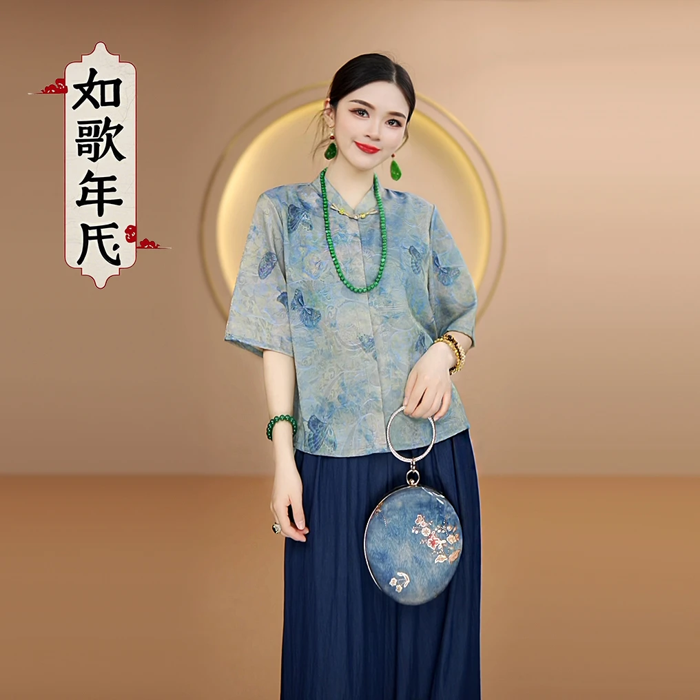 雨蝶-如歌年代新国风中老年女装中式宽松文艺薄款盘扣短款开衫女