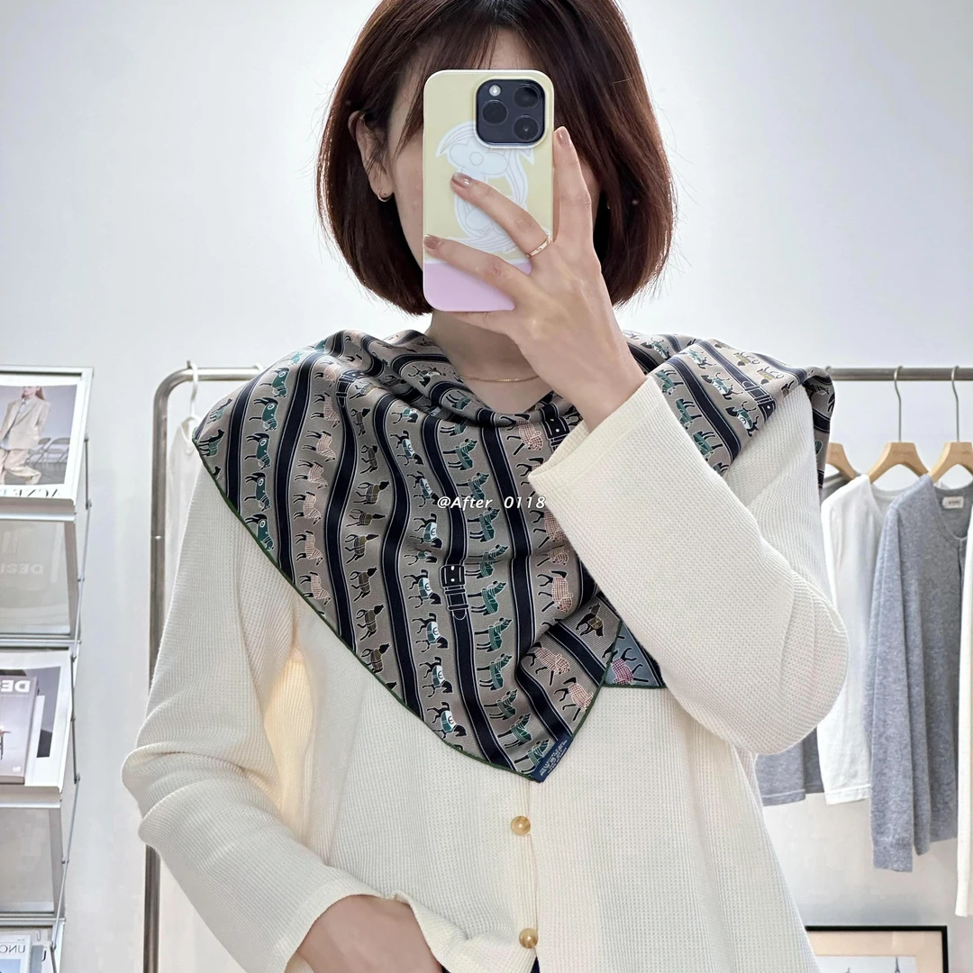 After【骏马列队】双面异色复古桑蚕丝真丝粗斜纹丝巾围巾中方巾