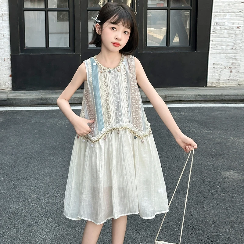 女童民族风连衣裙2025夏季新款6-12岁中大儿童时尚波西米亚沙滩裙