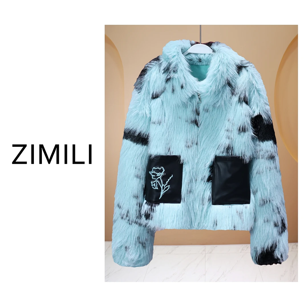 【亮哥女装】2024冬季时尚休闲薄荷曼波牛奶绒拼皮毛毛衣5789