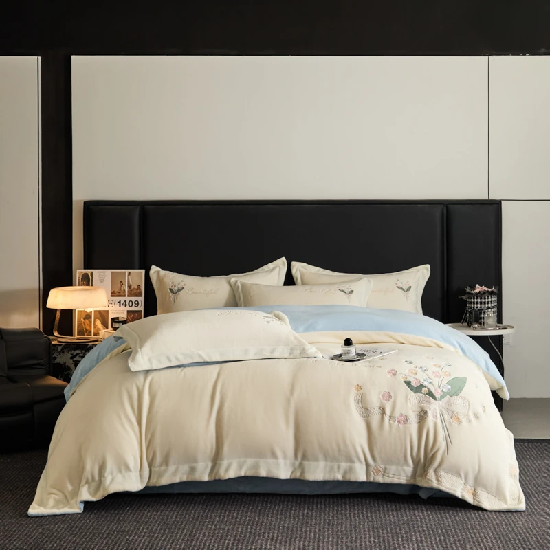 水星轻奢A类新款加厚保暖牛奶绒四件套秋冬珊瑚绒被套床上用品