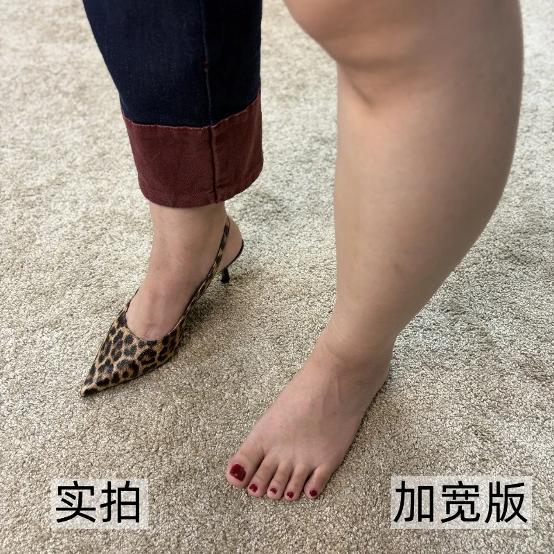 微胖拇指外翻豹纹绝美高跟鞋加宽胖脚包头凉鞋女细跟41-43脚脖粗