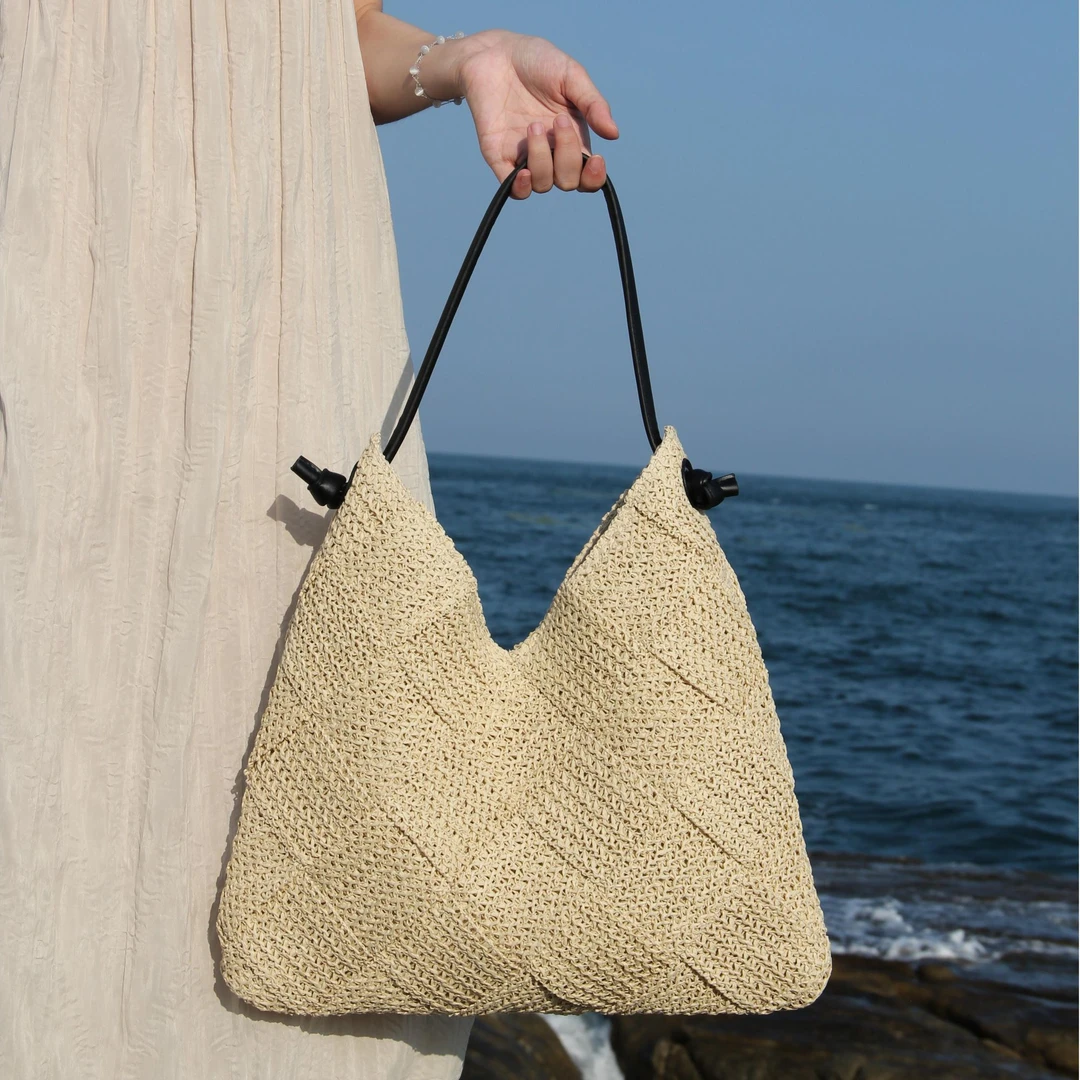 单肩包女百搭休闲时尚春夏轻奢小众简约编织包包腋下包草编包