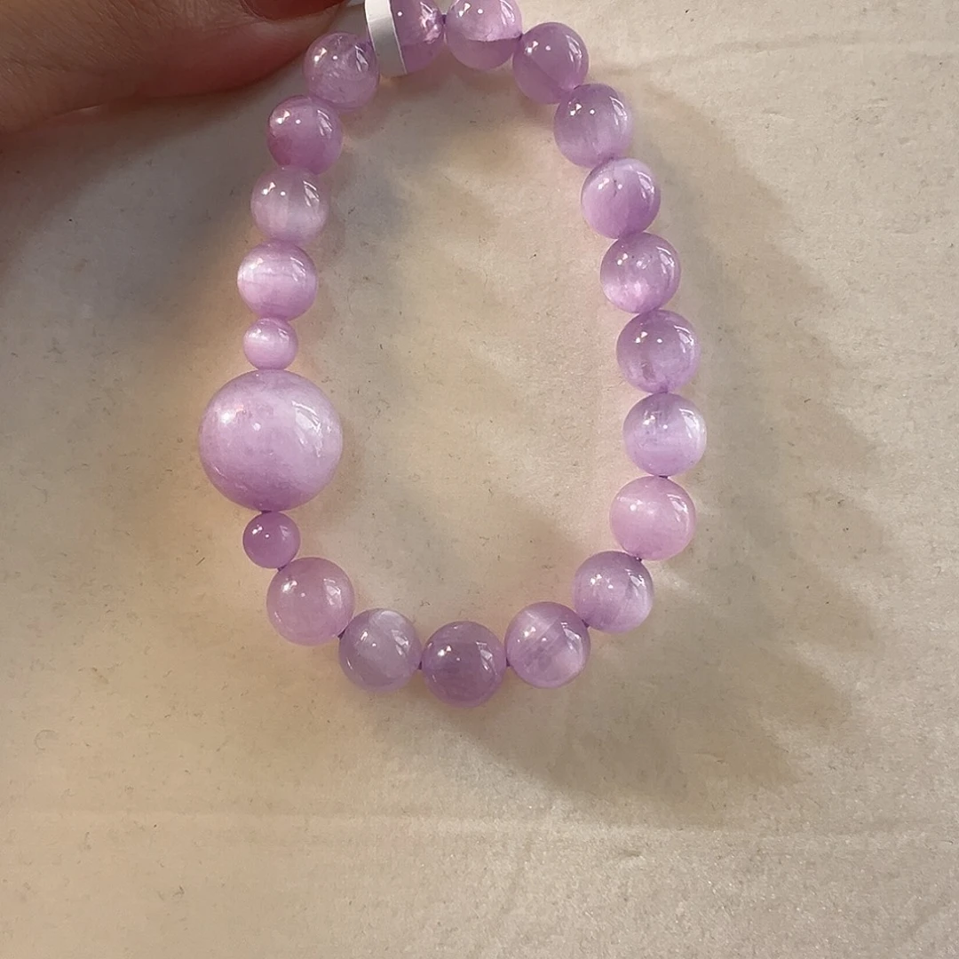 未镶嵌锂辉石手串A级别猫眼紫锂辉粉紫色设计款