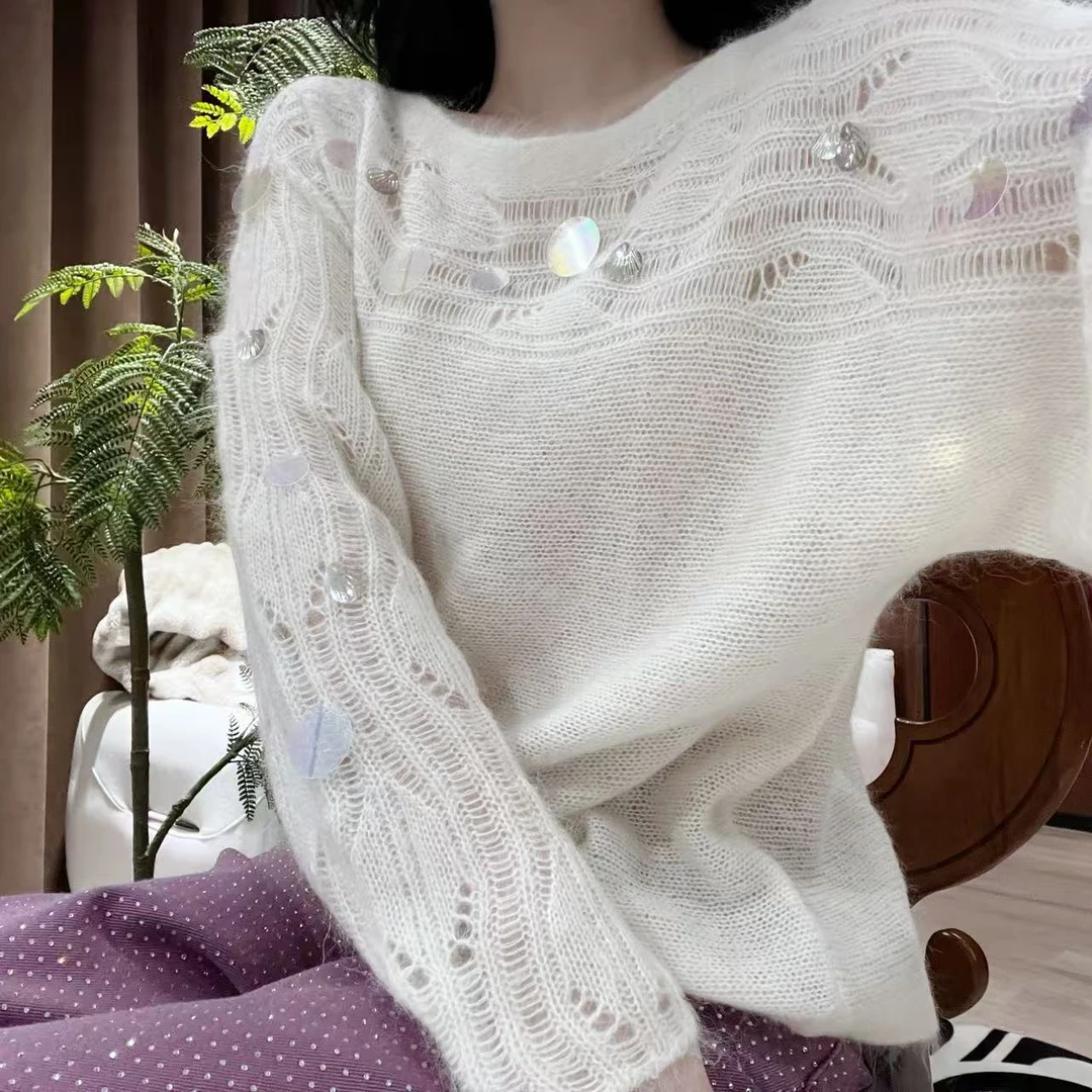 25ss允初 重工贝壳镂空针织套头毛衣女 YUCNU-9130