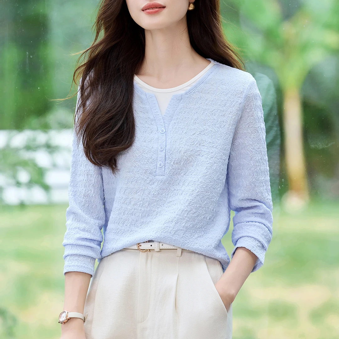 假两件薄款T恤衫女春秋季2025新款显瘦洋气减龄上衣长袖百搭小衫