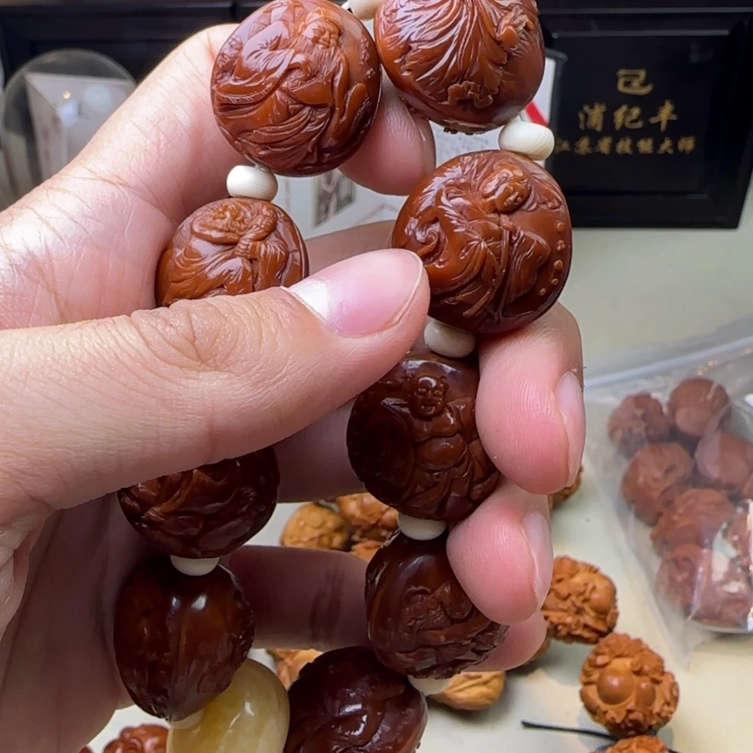 橄榄核手串/手链纯手工雕刻周维八仙