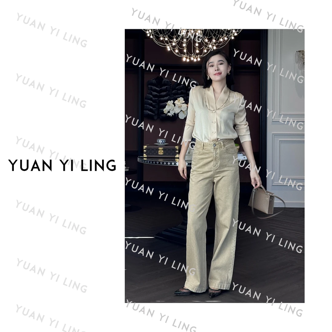 袁艺灵【英式庄园】25秋冬进口三醋酸v领长袖高级百搭时尚衬衫9059