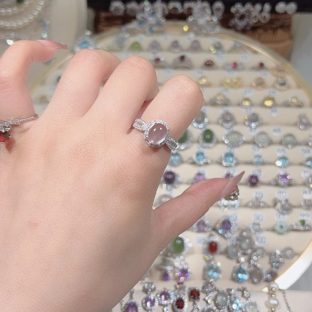 芙蓉石银S925镶嵌戒指