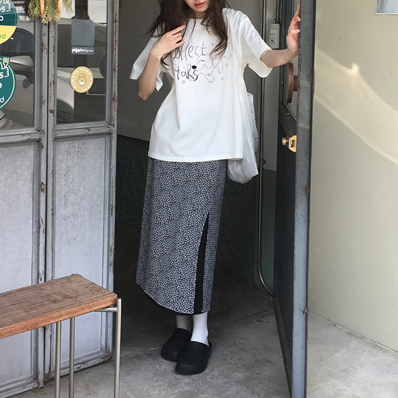 双层拼色开叉抽绳腰半身裙女夏季新款高腰气质a字长裙