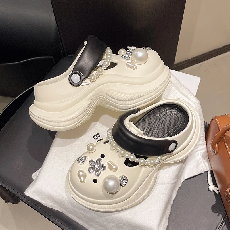 新款夏季洞洞鞋网红增高8.0cm外穿厚底街头小个子EVA包头凉拖女