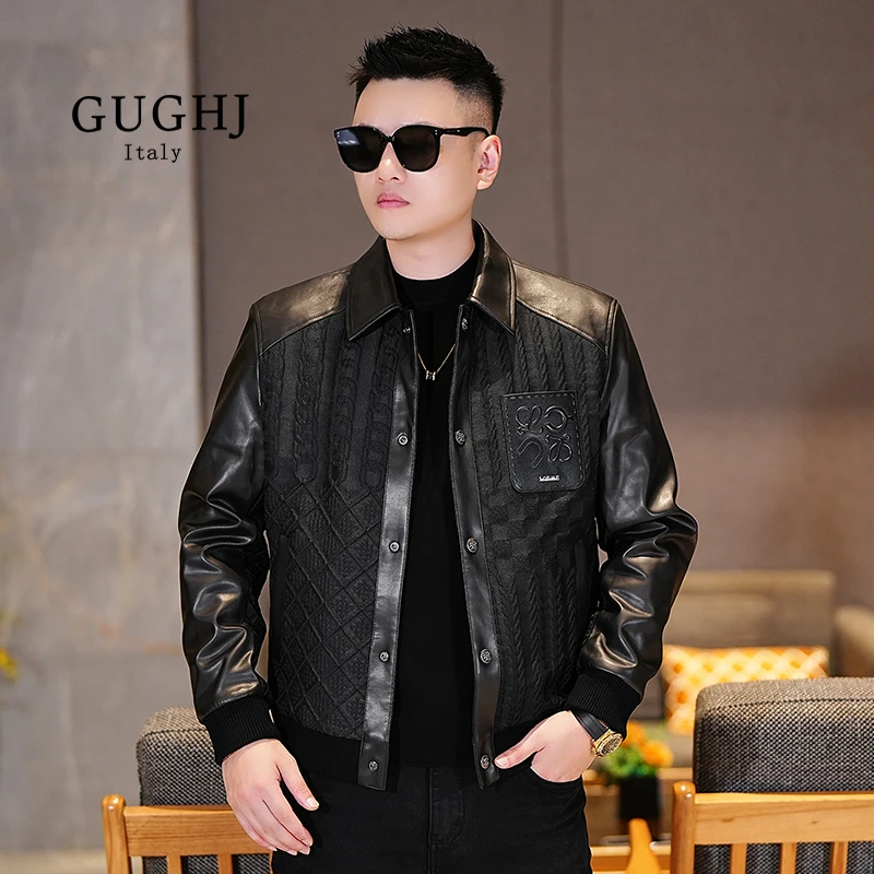 2025秋冬新款轻奢休闲绵羊皮夹克潮流百搭短款翻领外套男