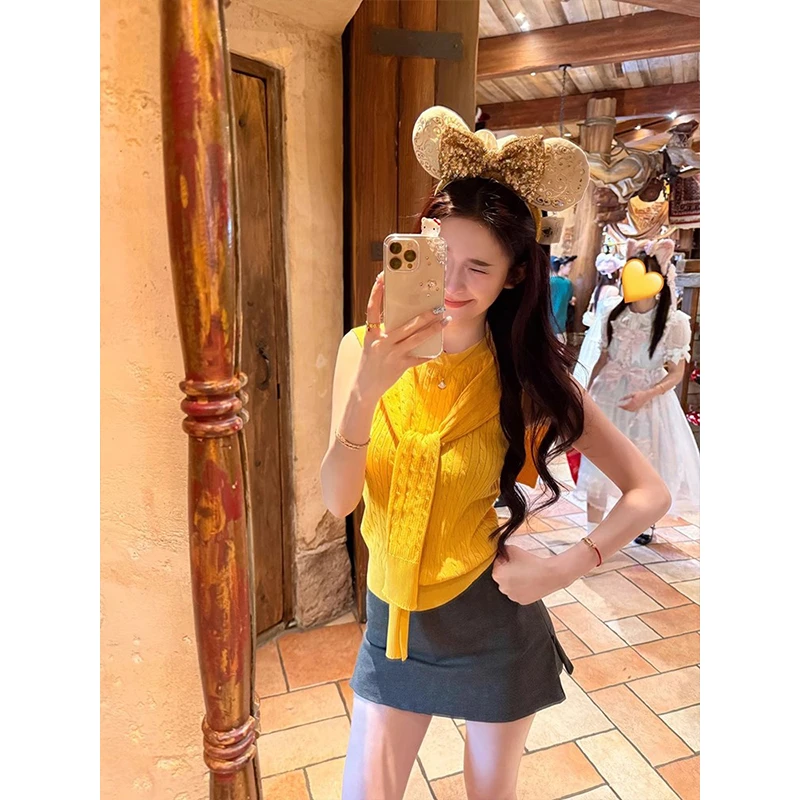 韩系夏日一整套迪士尼穿搭多巴胺独特漂亮裙子纯欲风高级感套装女