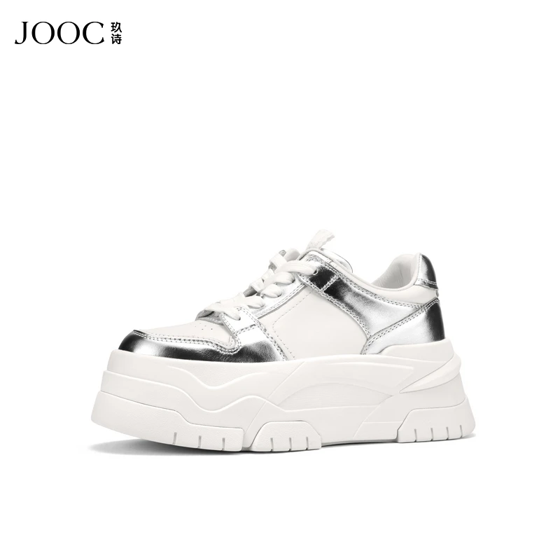 【活力焕新】JOOC玖诗厚底板鞋女2025春季新款牛皮百搭运动休闲鞋