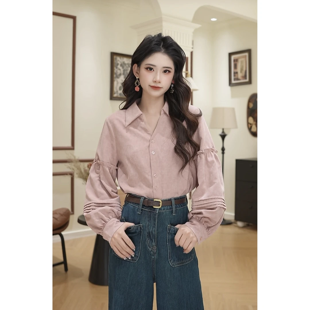 张嘉圆   2025秋季新款气质长袖衬衣复古港风百搭休闲衬衫#7226