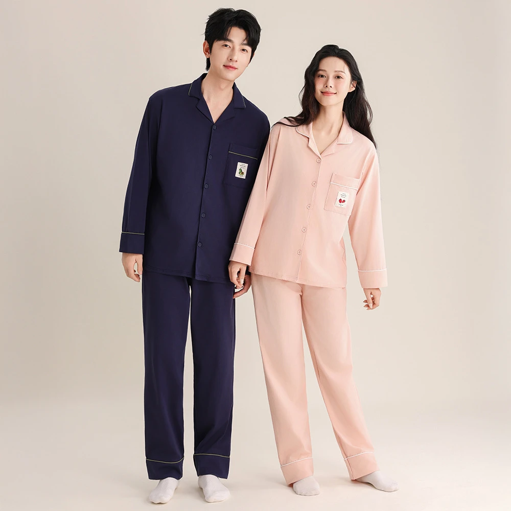 春秋季新款柔软睡衣男女长袖长裤时尚套装情侣居家可外穿休闲开衫
