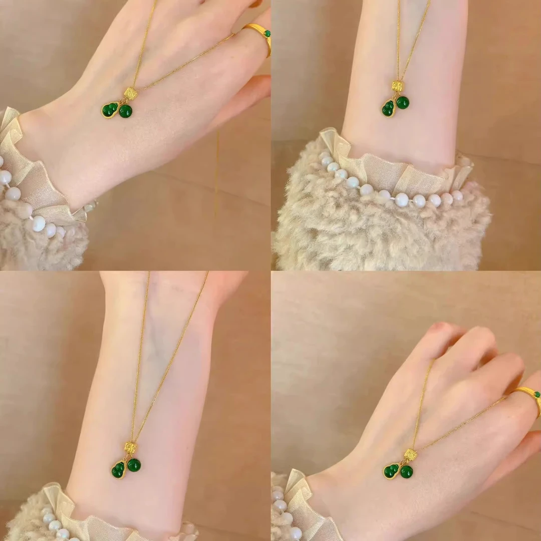 铜合金项链 新中式斐翠葫芦钰隧项链精致时尚夏季女款百搭锁骨链