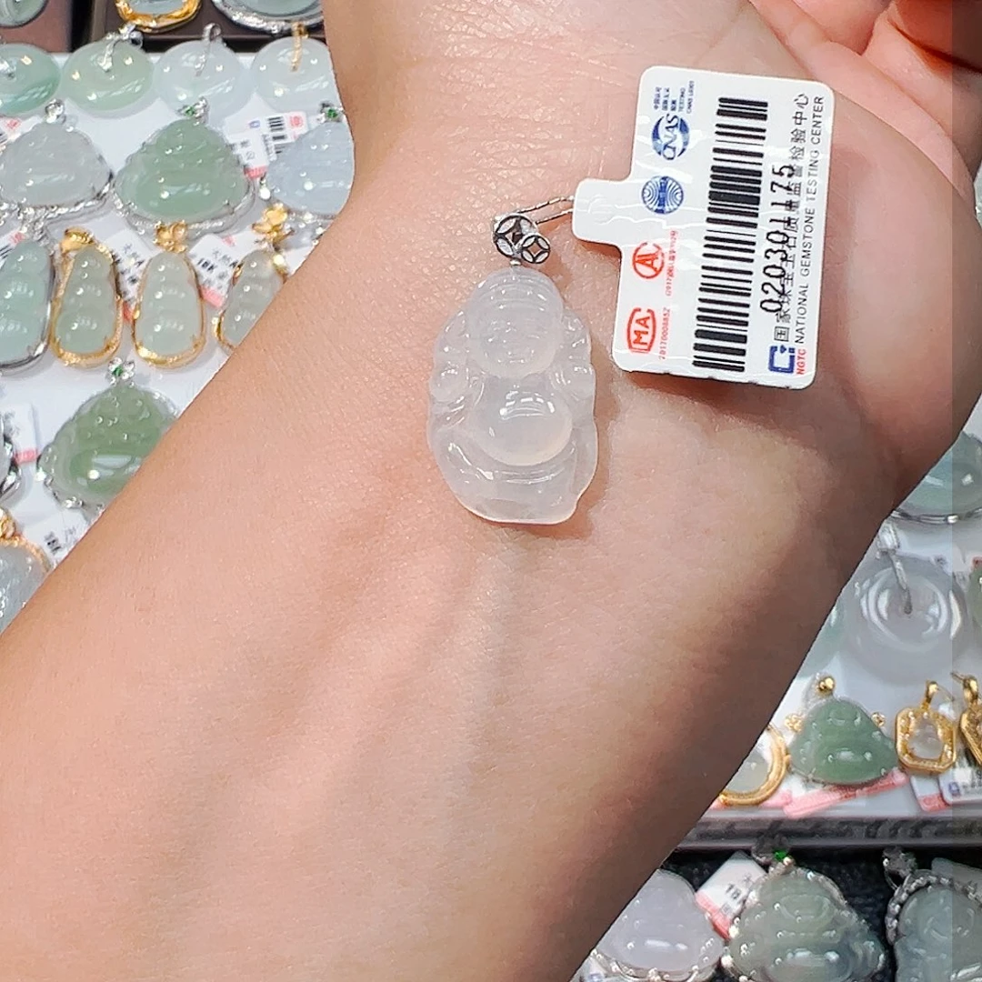 翡翠18K金镶嵌吊坠(不含链)财神爷