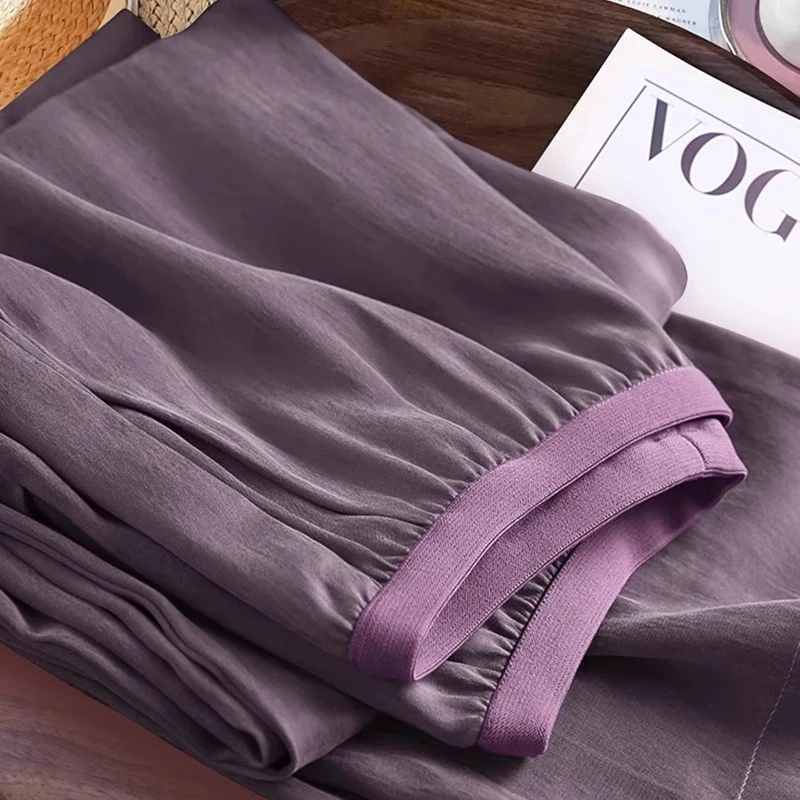 拉夏贝尔铜氨丝阔腿裤女夏季薄款休闲裤2025新款宽松显瘦直筒长裤