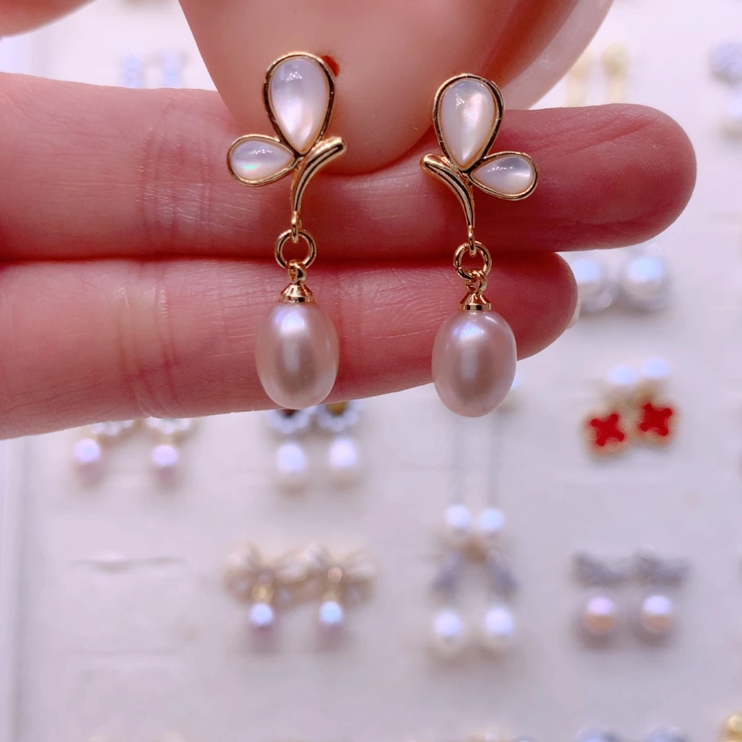 合金淡水珍珠耳饰