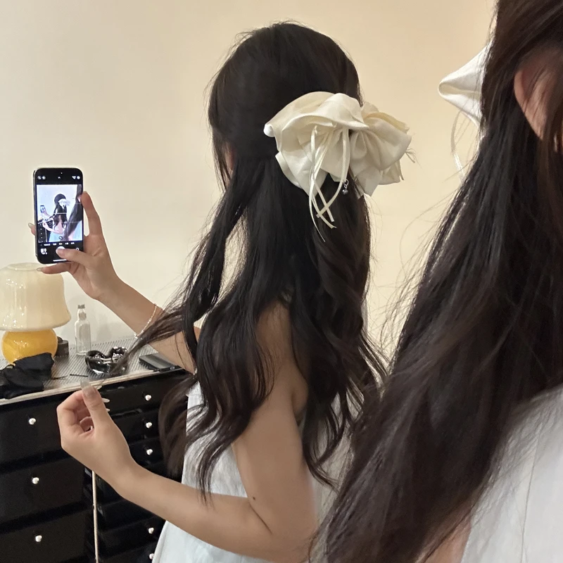 元气满满韩系ins甜美少女心蝴蝶结抓夹缎面纯色简约百搭发饰可爱
