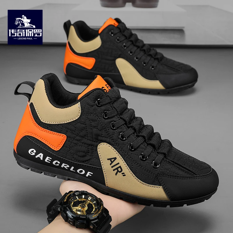 传奇保罗男鞋秋季2025新款男士防滑上班工作潮鞋高帮运动休闲板鞋
