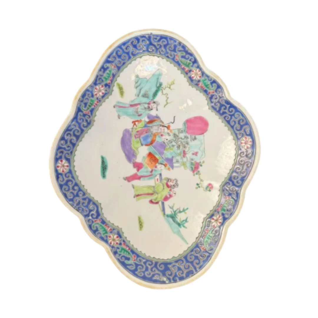 清同治粉彩人物故事图粉彩高足盘