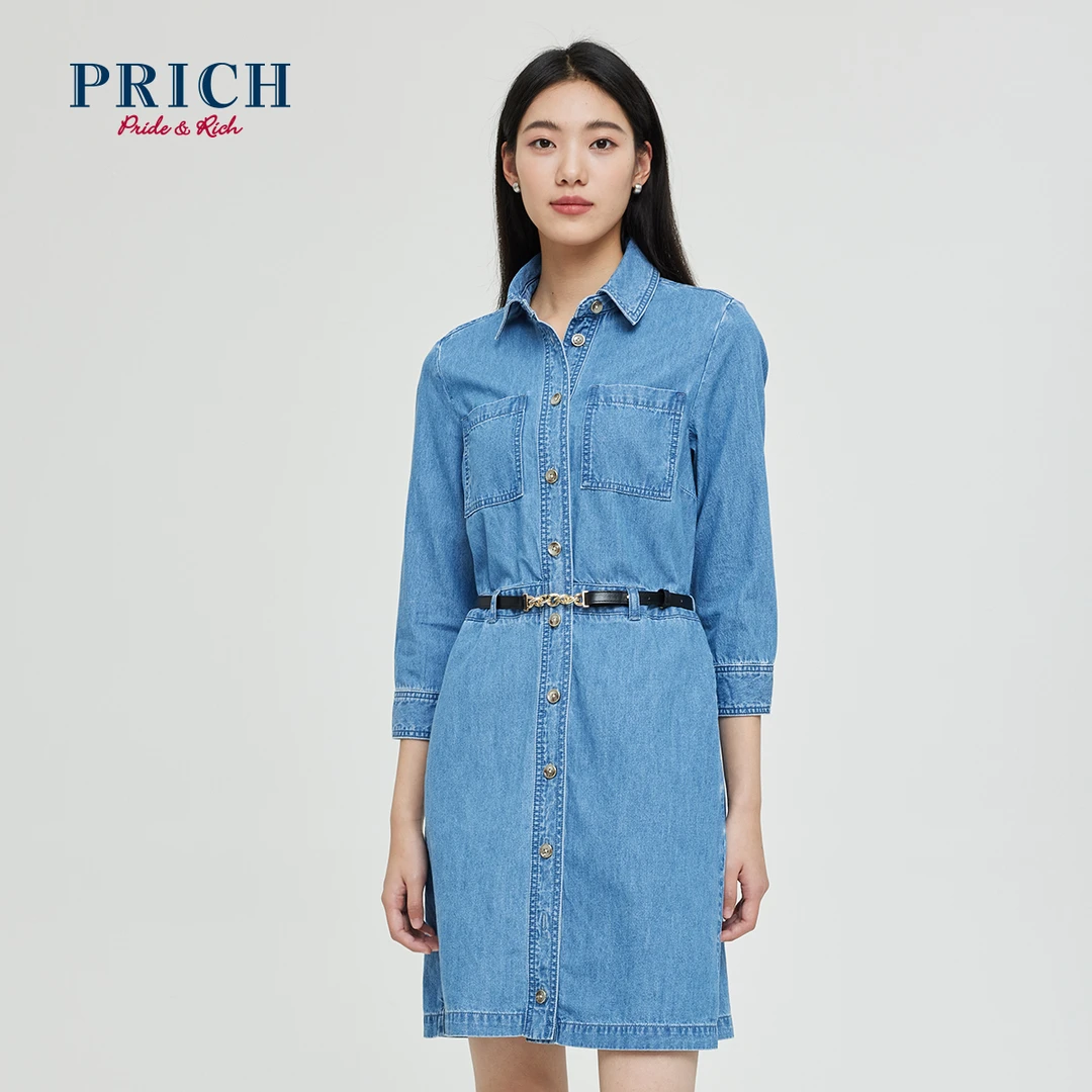 0096+【CC专属】+PRICH衬衫式样皮带装饰牛仔裙