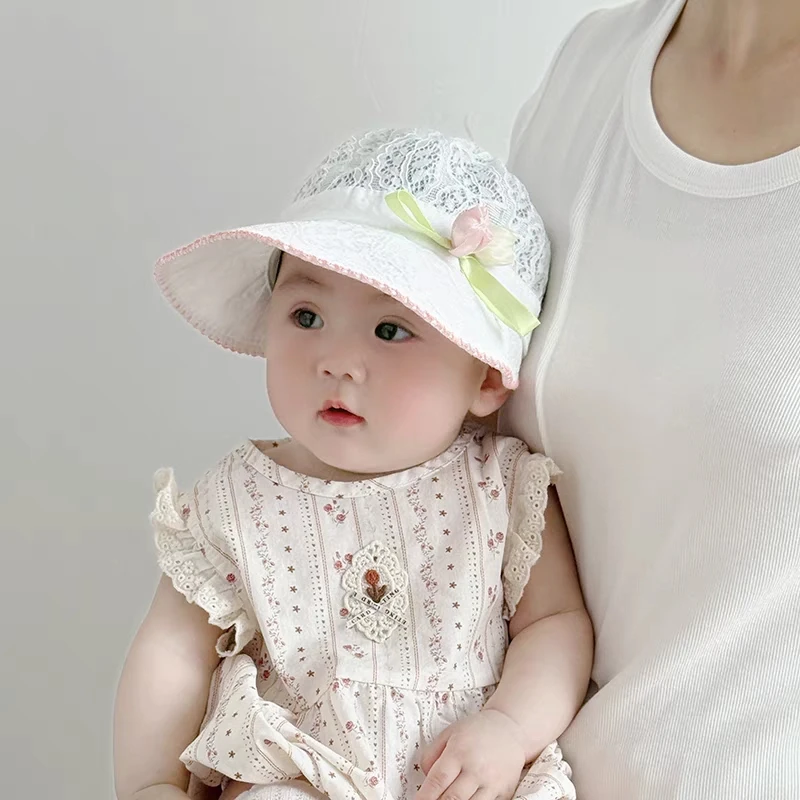 婴儿帽子夏季薄款透气网纱大帽檐遮阳鸭舌帽女宝宝小月龄防晒帽潮
