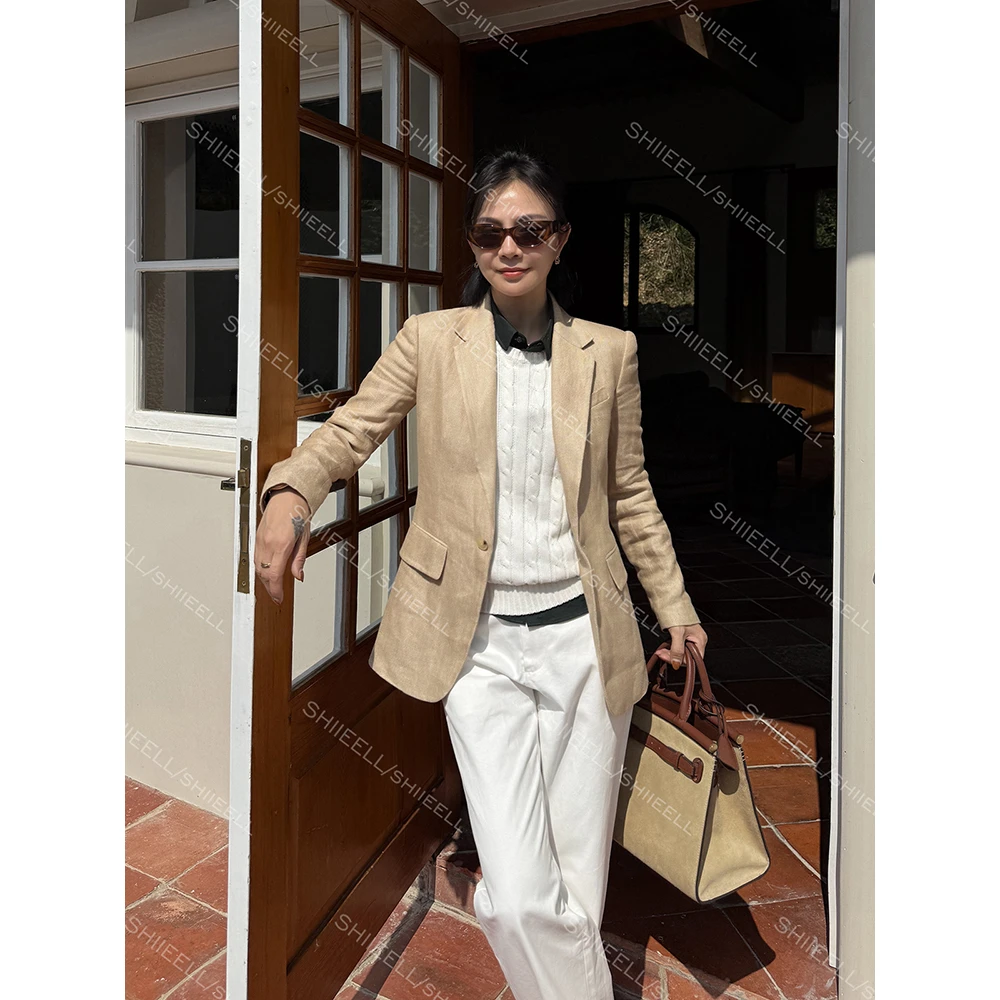 老钱风亚麻平纹廓形西装外套W0018