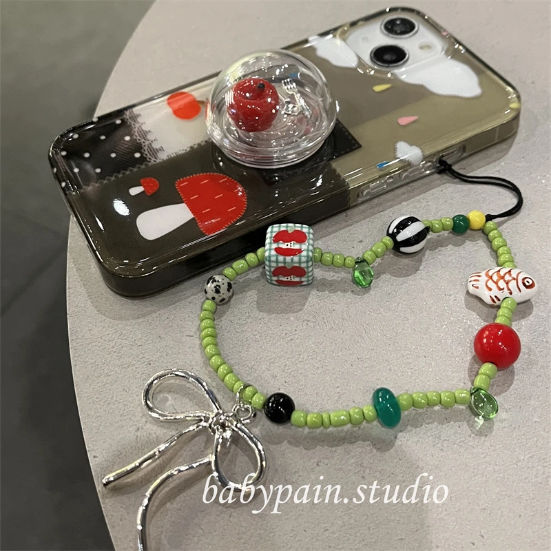 韩系ins风小众复古绿色插画房子适用iPhone16pro手机壳苹果15手链