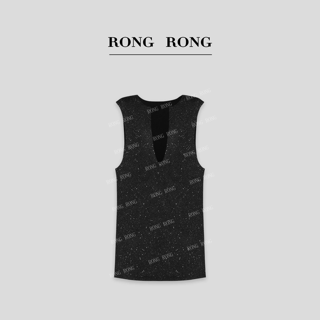 溶溶【星夜流光】RONGRONG V领珠片混纺百搭叠穿无袖背心裙24S457