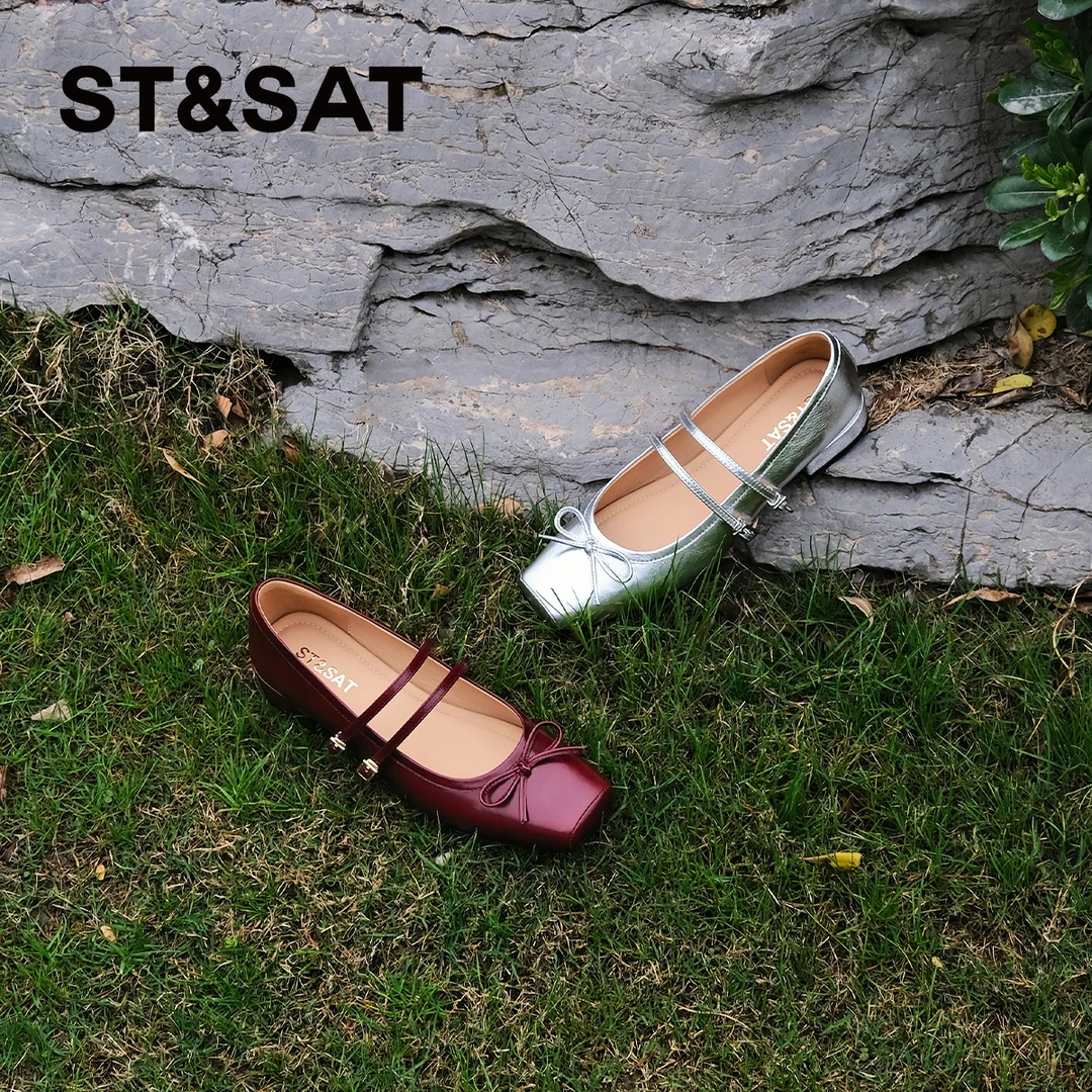 【缪斯女神】星期六玛丽珍方头中跟一字带浅口气质百搭轻奢单鞋1B0U