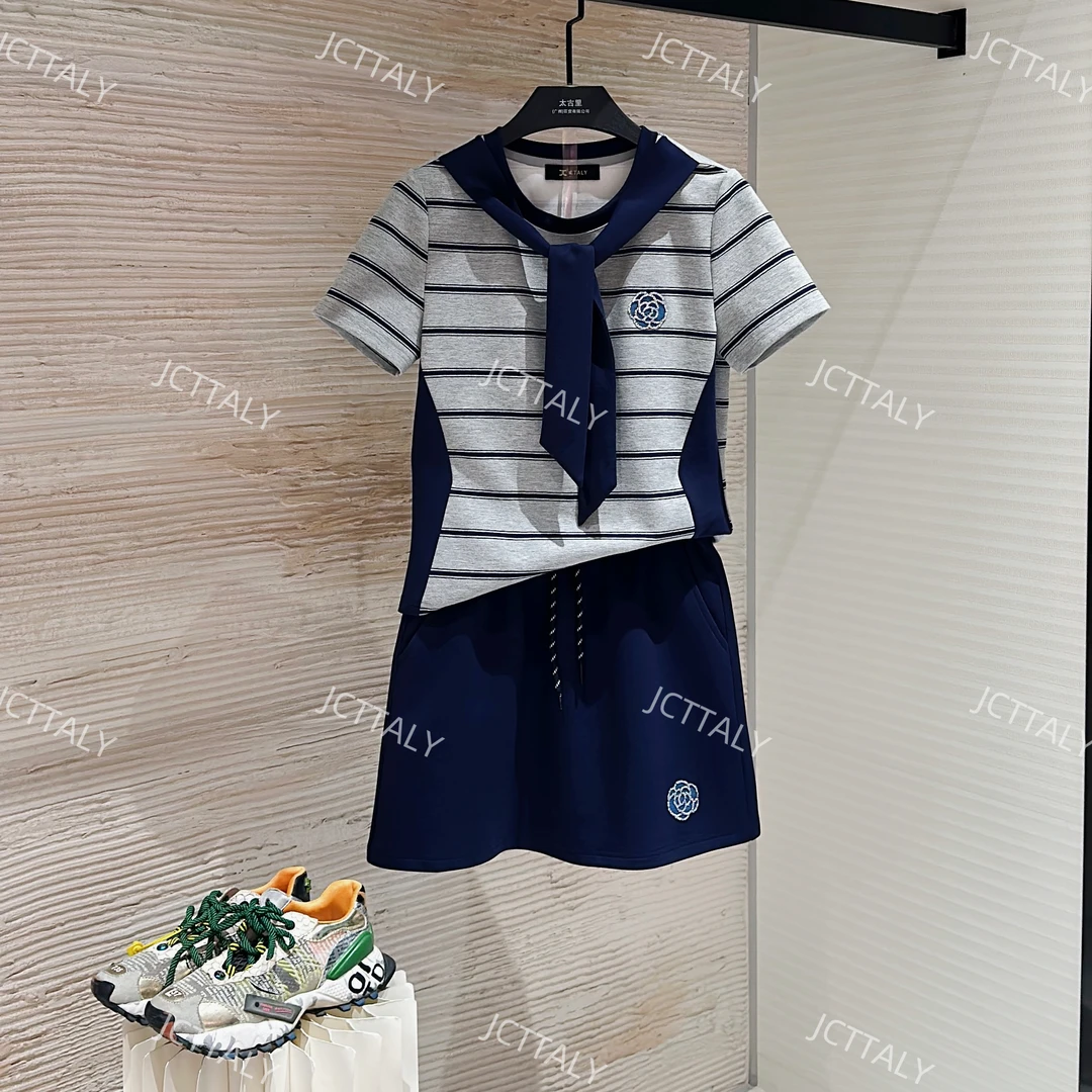 【宠粉价】夏季新款做旧包边条纹套装裙两件套连衣裙裤TZ-251