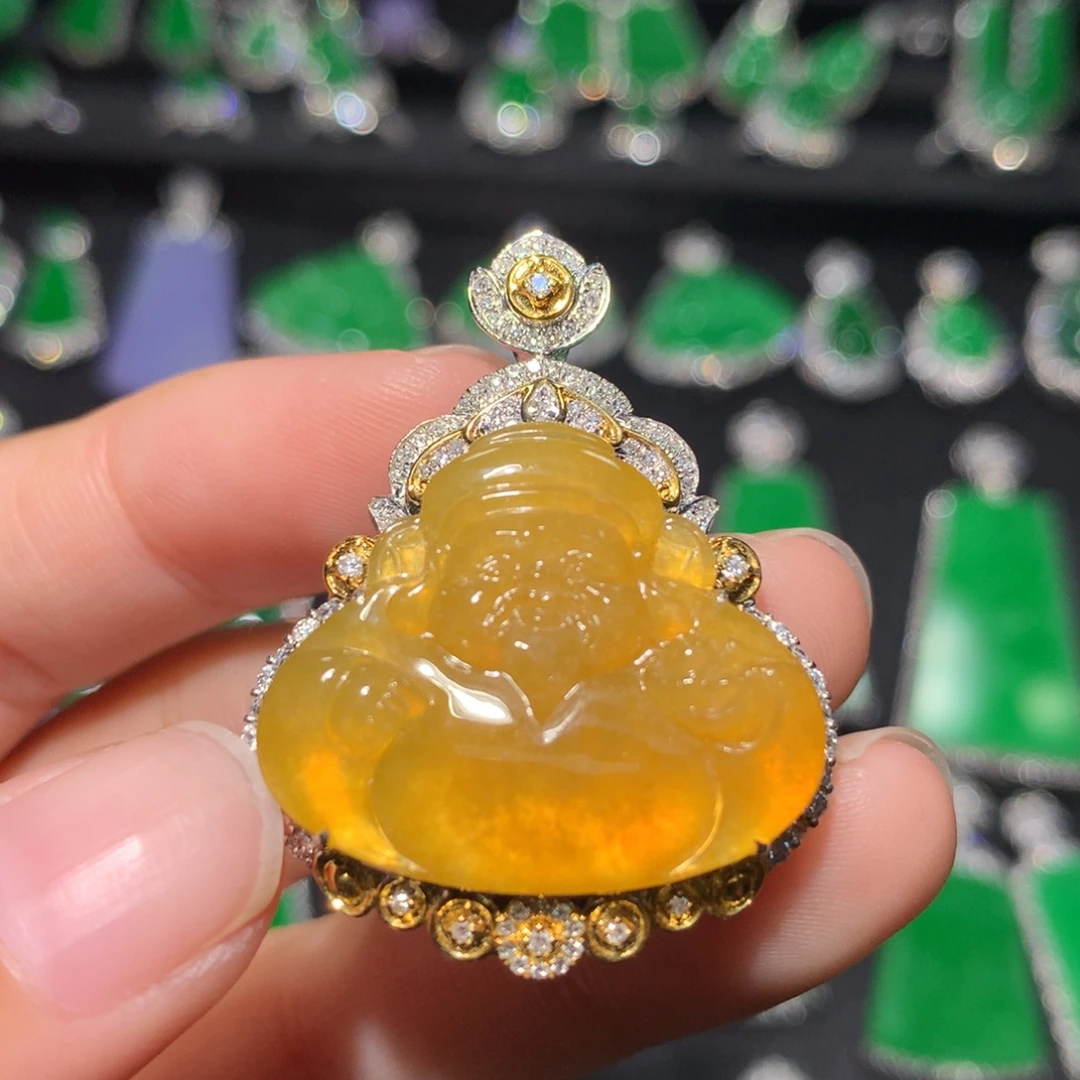 翡翠18K金镶嵌吊坠(不含链)160号