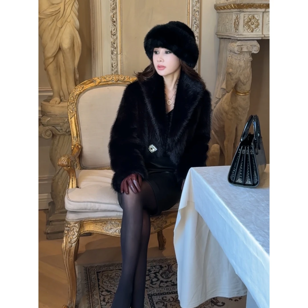 LUXURYMEMO【西西里】时尚轻奢气质短款环保毛外套81722