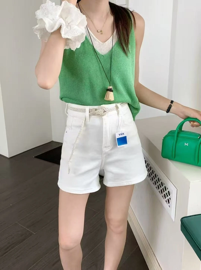 02380 张十柒服饰白色牛仔短裤女夏季高腰宽松显瘦百搭五分A14