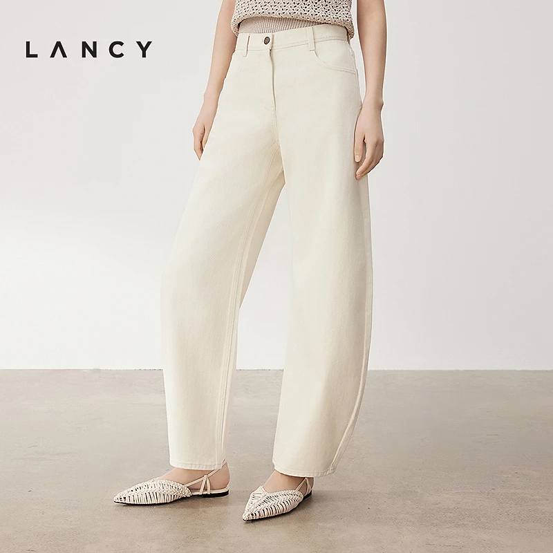 LANCY/朗姿2024夏季新款白色三醋酸直筒牛仔裤宽松休闲百搭裤子女