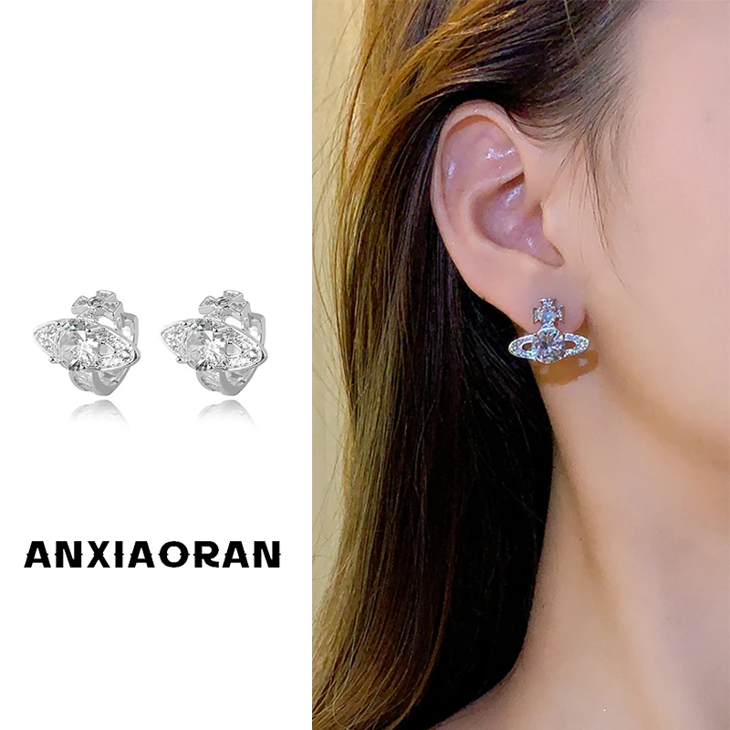 合金锆石耳饰 土星耳环新款耳钉女洋气设计感小巧气质精致小饰品