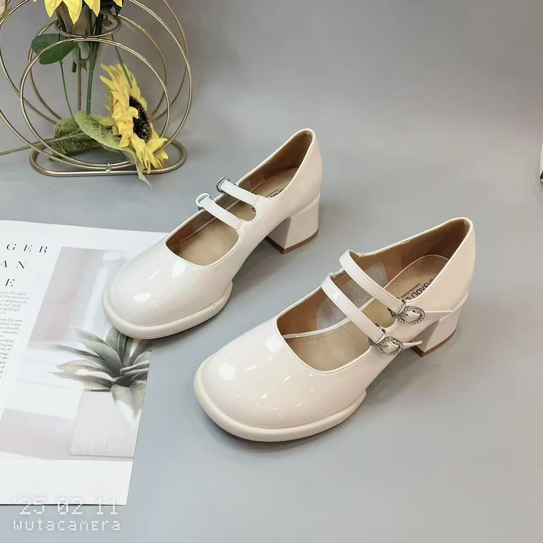 913101 新款法式浅口粗跟厚底百搭玛丽珍鞋