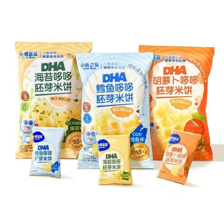 小鹿蓝蓝DHA哆哆胚芽米饼海苔鳕鱼胡萝卜43g磨牙饼干儿童休闲零食