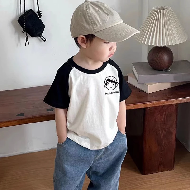 儿童纯棉短袖t恤男童夏季新款卡通奥特曼半袖圆领上衣插肩袖百搭