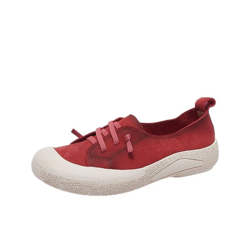 春秋新款真皮单鞋包头防滑平底复古运动休闲鞋