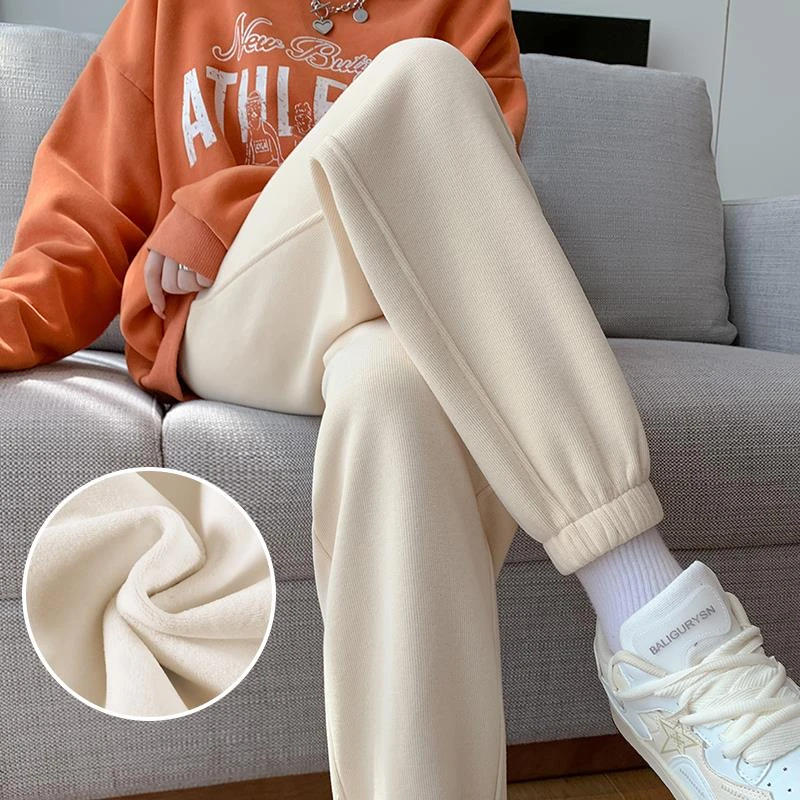 运动裤女2025春秋冬季新款小个子休闲束脚高腰显瘦加绒灯笼卫裤子
