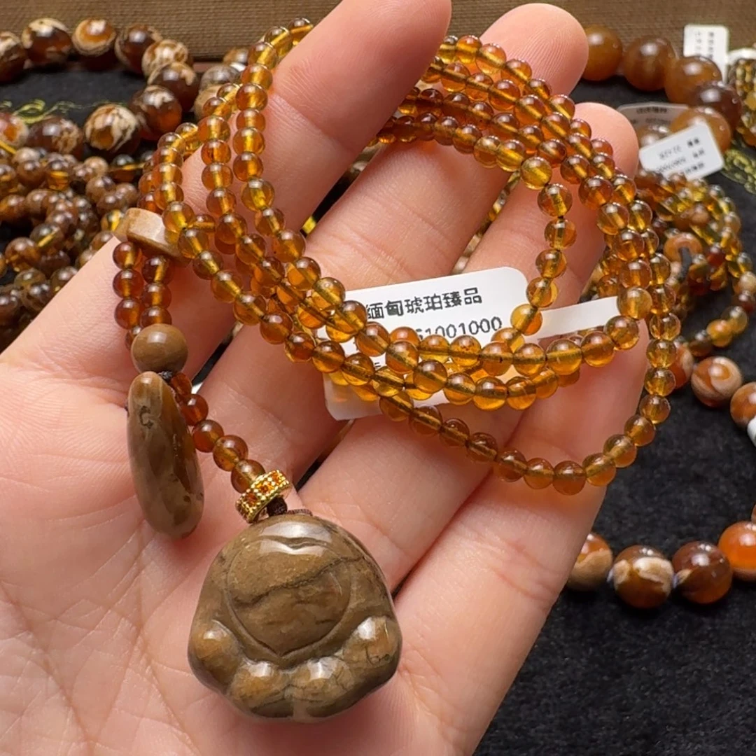 琥珀未镶嵌珠宝奇石油根猫爪套链