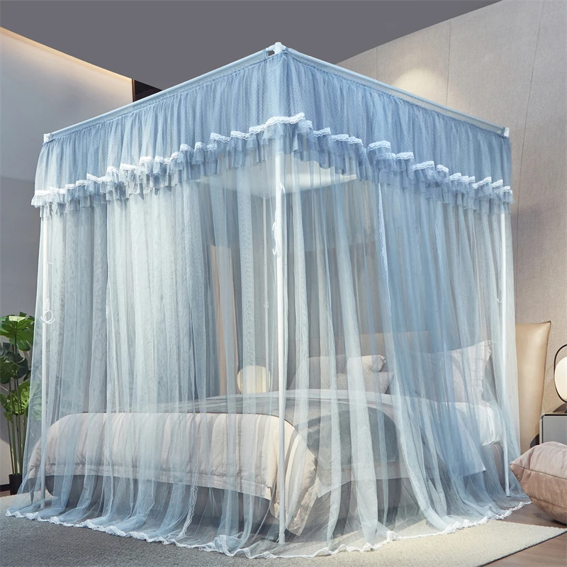 宫廷方顶落地蚊帐公主风家用三开门卧室床幔夏季防蚊新款蕾丝蚊帐